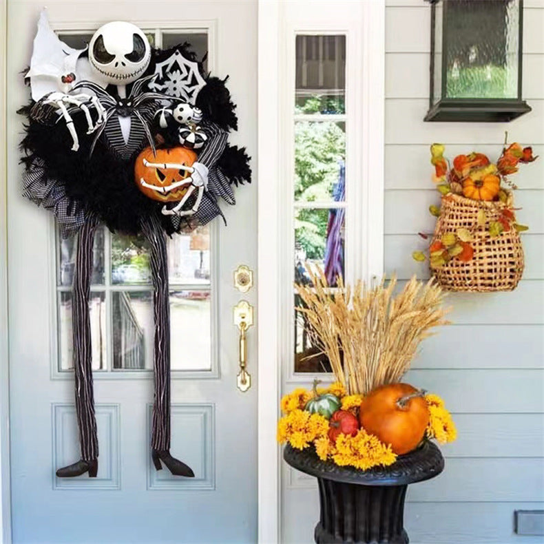 Garland Halloween Front Door Home Horror Atmosphere Decor Hanging Ring